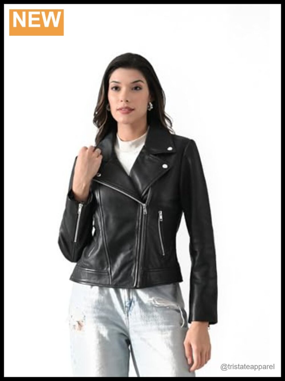 Genuine Leather Moto Biker Jacket Women's Crop Zip